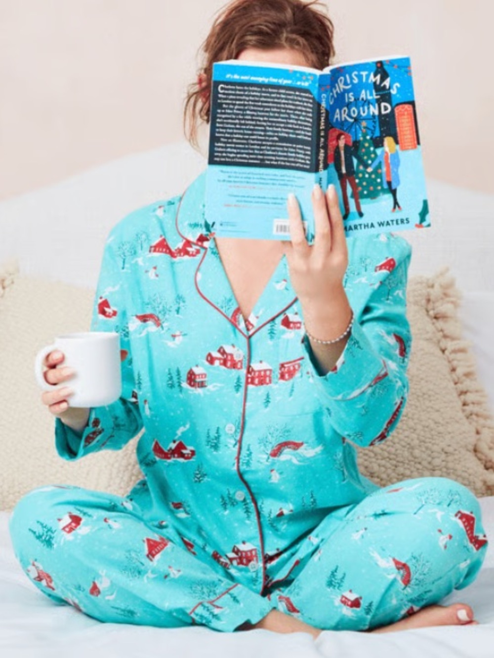 Printfresh Longsleeve Cotton Button Up Pajama Top Medium Winter Wonderland Print